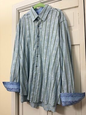 Robert Graham Shirt Mens 3XL Light Blue Paisley Floral Long Sleeve Button Down